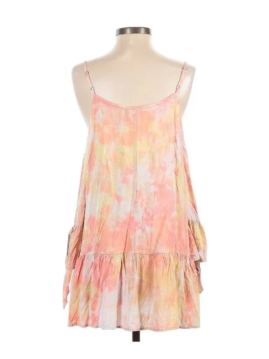Tie-Dye Ruffle Hem Mini Dress Tunic S | Boho Festival Wanderlust Coastal Cowgirl - Picture 5 of 6